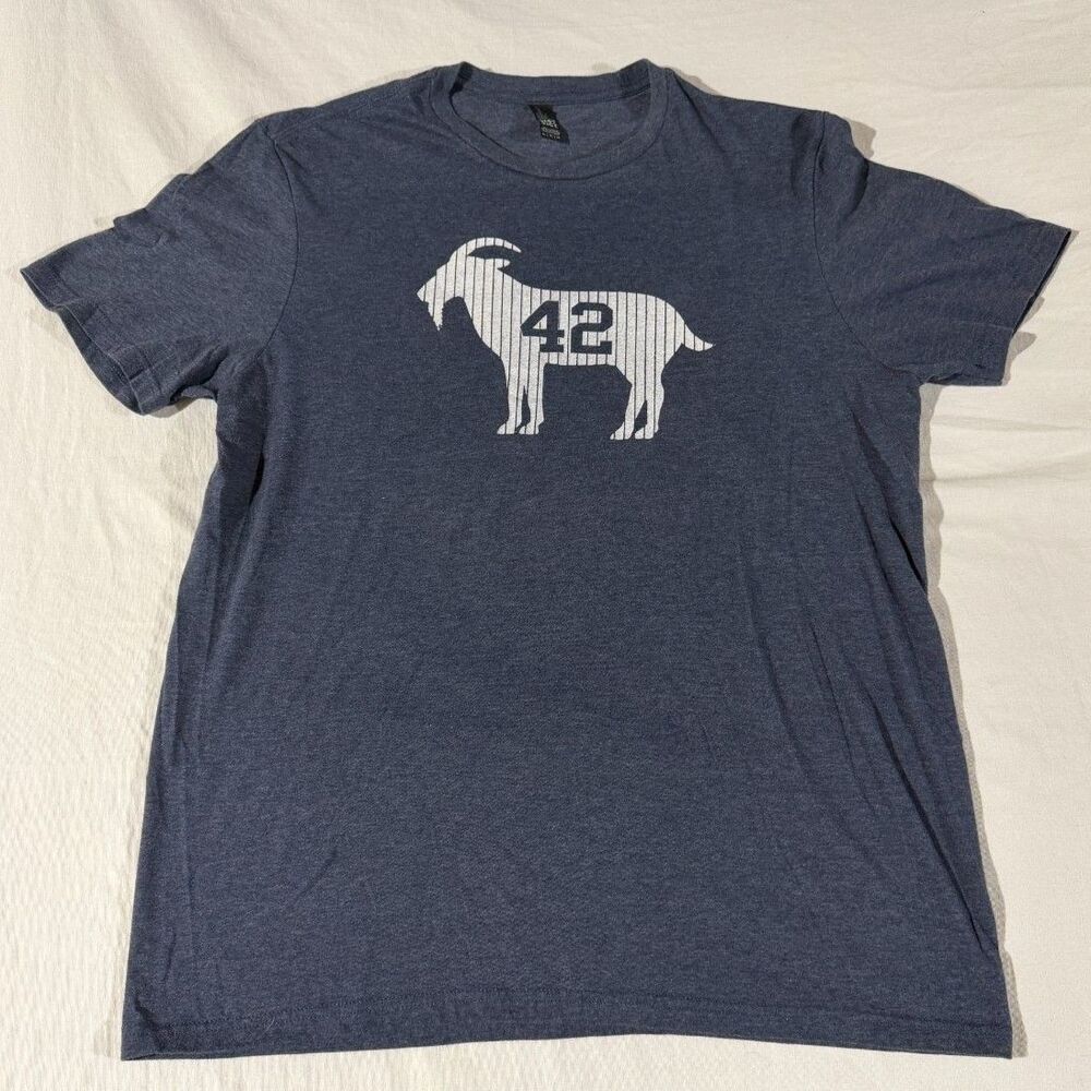 GOAT 42 Pinstripe Tee XL Navy Heather Baseball Graphic Shirt NY Fan Rivera 42